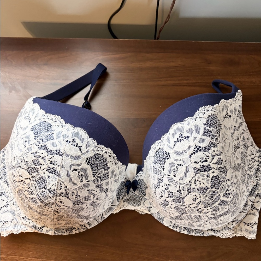 torrid Navy Bra with White Lace Overlay